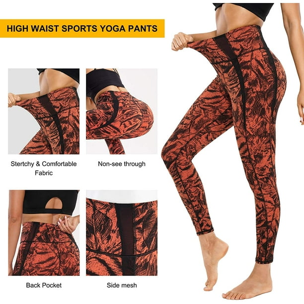 KSCD Women's Joggers Sweatpants High Waist Yoga Pants with Pocket Tummy  Control Casual Lounge Pants Camo Workout Leggings Red Maple Leaf Small