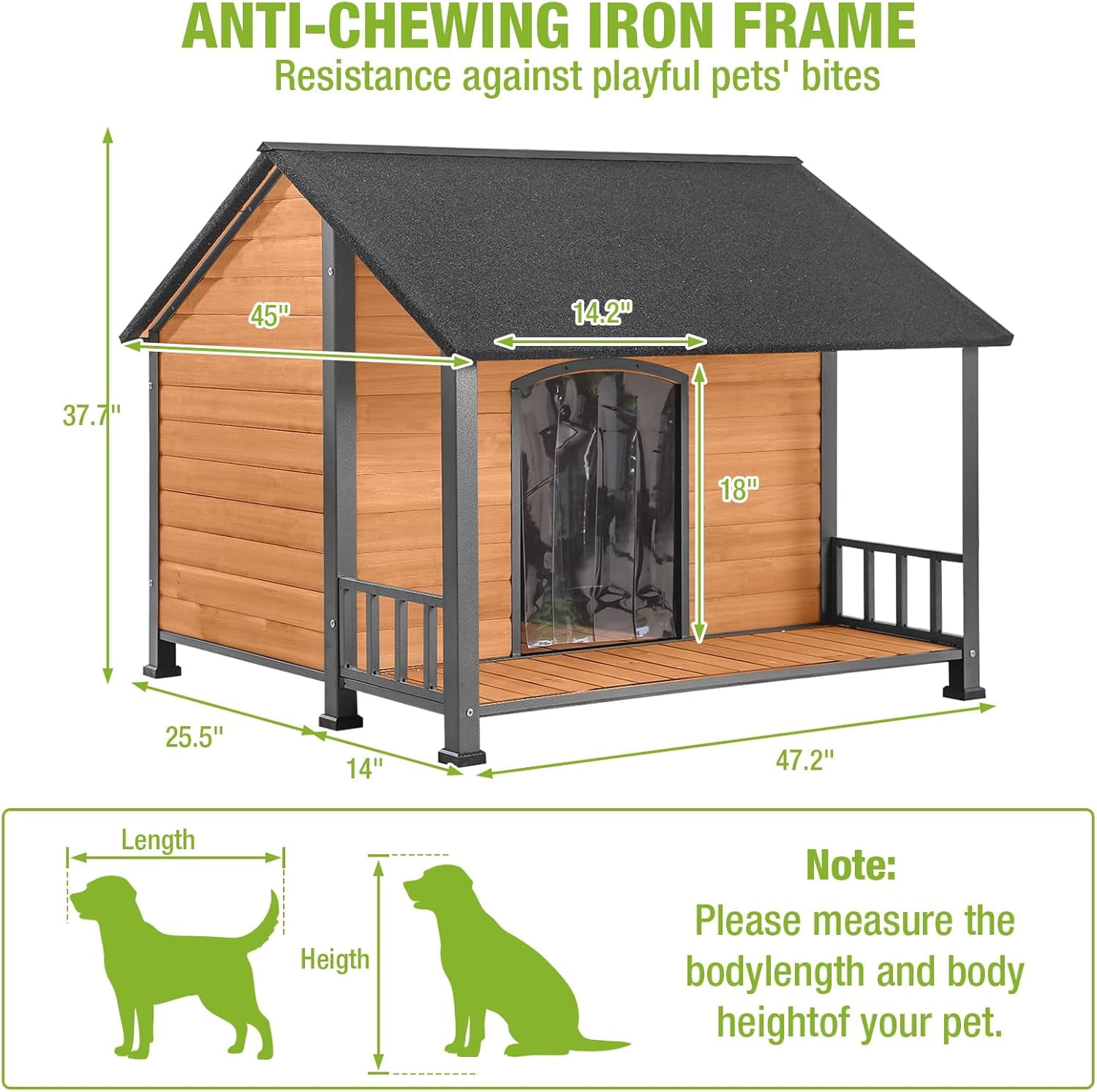 Dog House Outdoor for Large Breed Dogs, Dog Kennel Outside, Weatherproof, Metal Frame Dog Shelter with Elevated Floor and Porch, for Big Dog