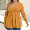 thumbnail image 2 of Plus Size V Neck Long Sleeve Tops for Women Solid Color Casual Pleated T-shirt Spring Autumn Lightweight Blouse,Female Plus Size Slim Fit Pullover Tops,L-5XL, 2 of 5