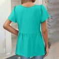 thumbnail image 2 of TQWQT Womens Summer Peplum Tops Plus Size Short Sleeve Tunic Top Babydoll Vneck T-Shirt Puff Sleeve Solid Color Flowy Blouses Maternity Clothes Cyan 2XL, 2 of 5