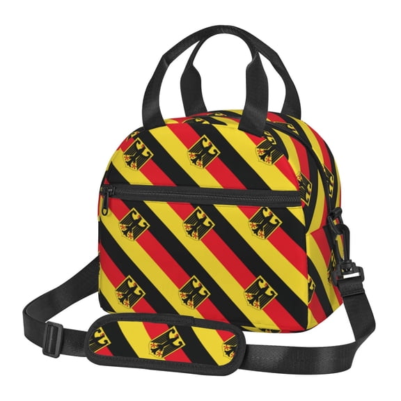 Deutschland Flag Insulated Adults Lunch Bag with Removable Shoulder Strap&Front Pocket Lunch Tote Box Reusable Cooler Bag