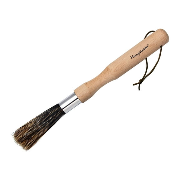 Coffee Grinder Cleaning Brush - Espresso Maker/Machine Cleaner Tool for Home Kitchen Barista - Beechwood Wood Handle, Natural Boar Bristles, Leather Hanging Loop, 8"