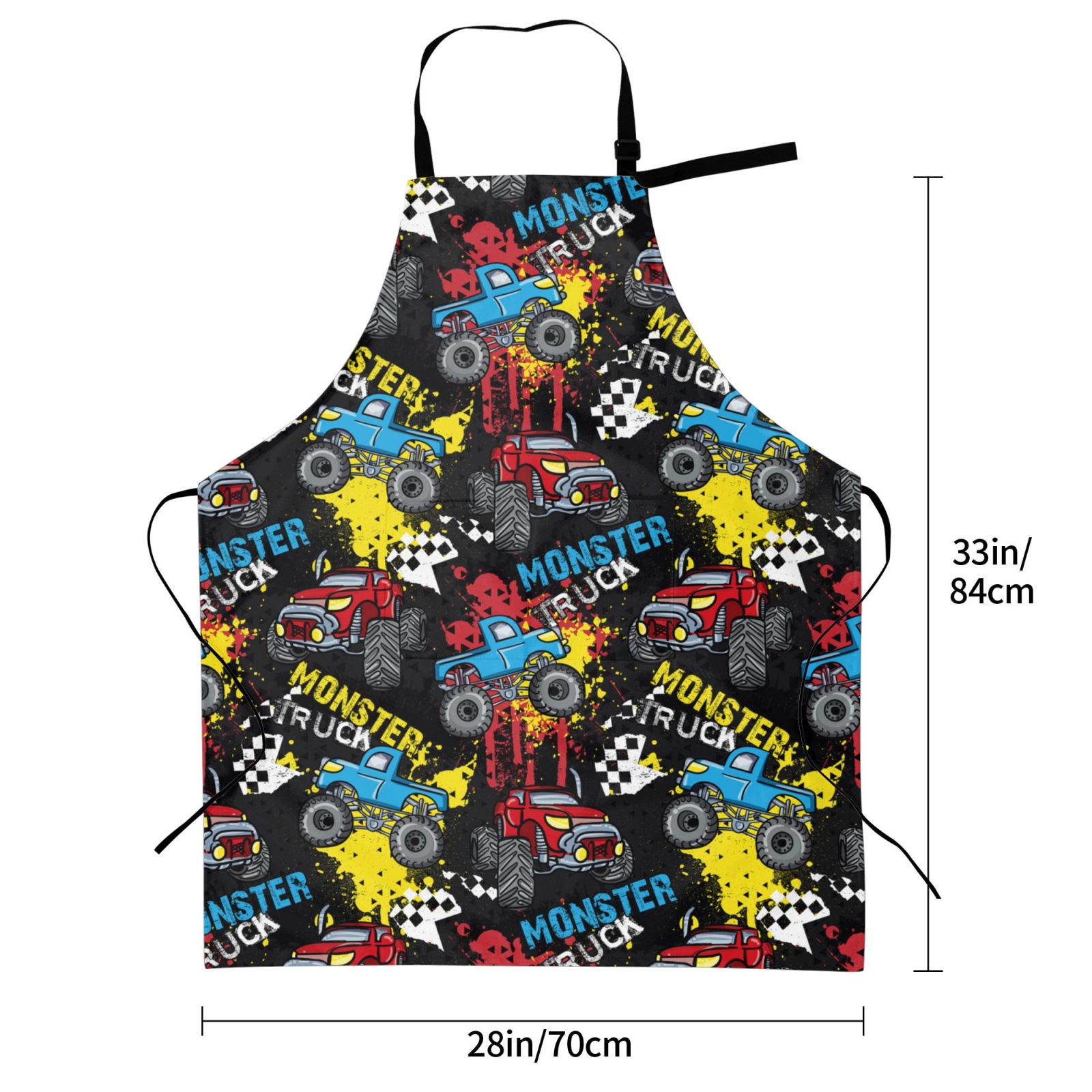 Picia Monster Car Waterproof Apron for Unisex Adult - Adjustable Bib Apron with Pockets, Ideal for Cooking, Gardening, Painting, and Household Chores