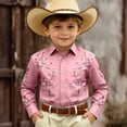 thumbnail image 2 of Angala Toddler Boys Tees Long Sleeve Shirts Button Down Lapel Neck Floral Print Cowboy Style Comfortable Breathable Dailywear Kids T Shirts Size 6-7 Years Pink, 2 of 4