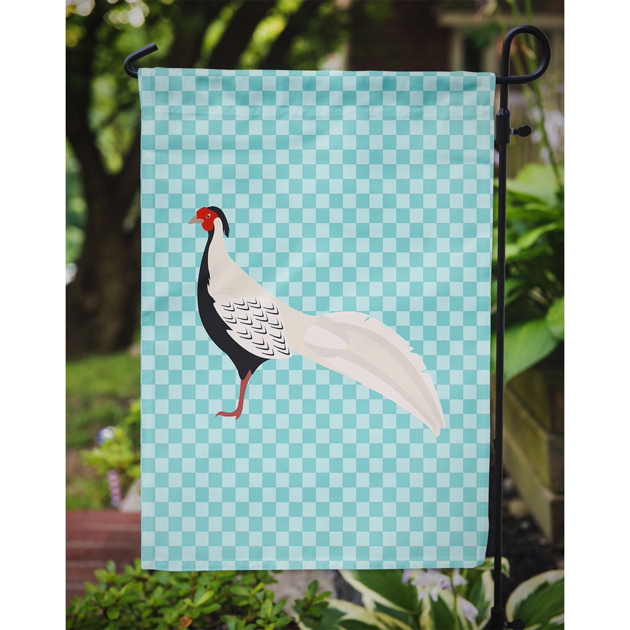 Caroline's Treasures BB8103GF Silver Pheasant Blue Check Flag Garden Size , Small, multicolor