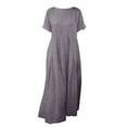 thumbnail image 5 of XUNKUSGA Womens Dresses Classic Cotton Linen Maxi Dress Solid Color Crewneck Short Sleeve Holiday Dress for Beach Casual Loose Sundresses for Women S-2XL,Purple, 5 of 5