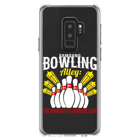 DistinctInk Clear Shockproof Hybrid Case for Samsung Galaxy S9 PLUS (6.2" Screen) - TPU Bumper Acrylic Back Tempered Glass Screen Protector - Bowling Alley The Poor Man's Country Club