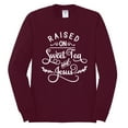 thumbnail image 2 of Wild Bobby Raised on Sweet Tea and Jesus Inspirational/Christian Men Long Sleeve Shirt, Maroon, Small, 2 of 5