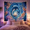 thumbnail image 2 of Dolphins Swimming Through Blue Floral Waves, Dreamy Coastal Style for Ocean Lovers, Dolphin Wall Art, Housewarming Gift, Tapestry Wall Hanging for Bedroom and Living Room, 2 of 7