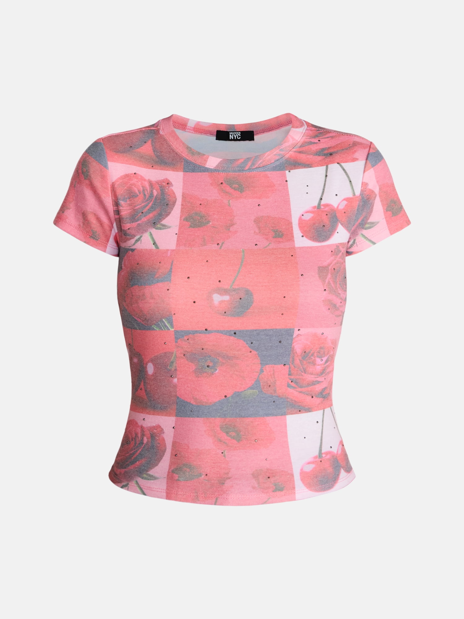 Madden NYC Women's Studded Graphic Tee with Short Sleeves, Sizes XXS-XXL