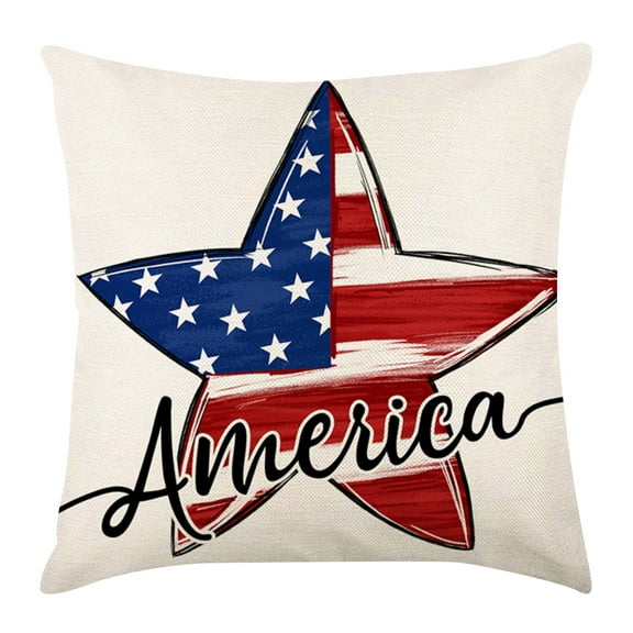 Summercome Patriotic Decor Throw Pillow Covers 18x18 in, 4th of July Linen Pillow Case for Independence Day, Memorial Day, Veteran's Day, USA, American Summer Outdoor Red White Blue Decorations