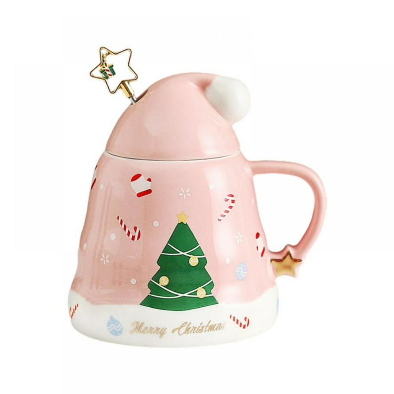 Christmas Ceramic Mug with Lid and Stir Stick, Christmas Coffee Milk Tea Cups Office Unique Gift for Christmas, Size: A1