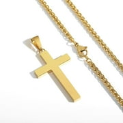 APSVO Gold Cross Necklaces for Men Boys Stainless Steel Cross Pendant Chain Catholic Religious Christian Birthday First Communion Confirmation Graduation Fathers Day Jewelry Gifts Teen Him Dad Kids