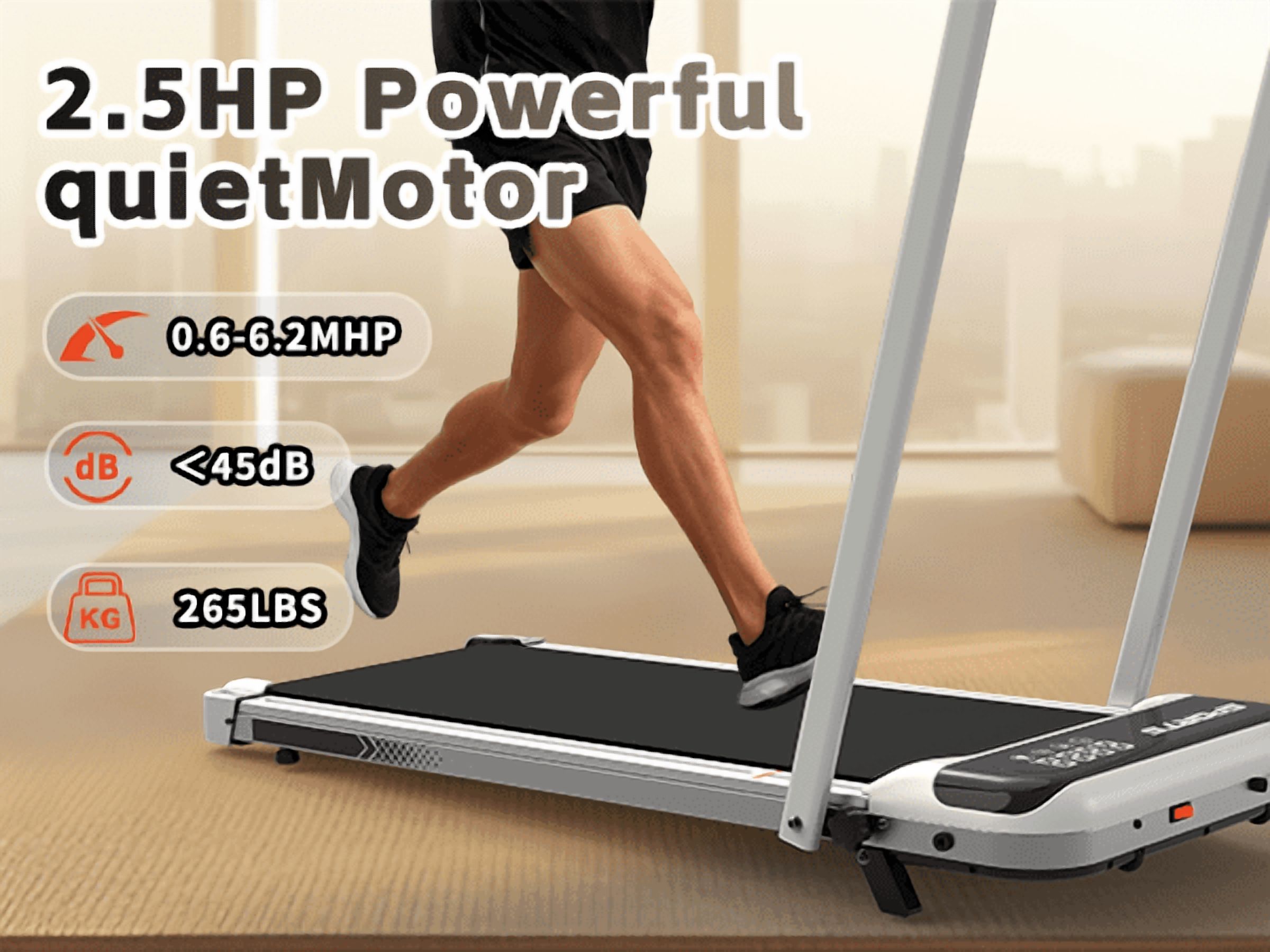 2.5 HP Folding Treadmill with 9% Manual Incline, 0.6-6.2 MPH Portable Walking Pad for Home Office, Compact Foldable Treadmill with Wheels, Antique Silver