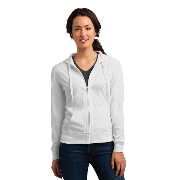 District Juniors Jersey Full Zip Hoodie-M (White)
