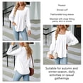 thumbnail image 2 of Pleated Long Sleeve Top Plain Color Curved Hem Fashionable Jacquard Pleated Blouse Shirt White M, 2 of 3