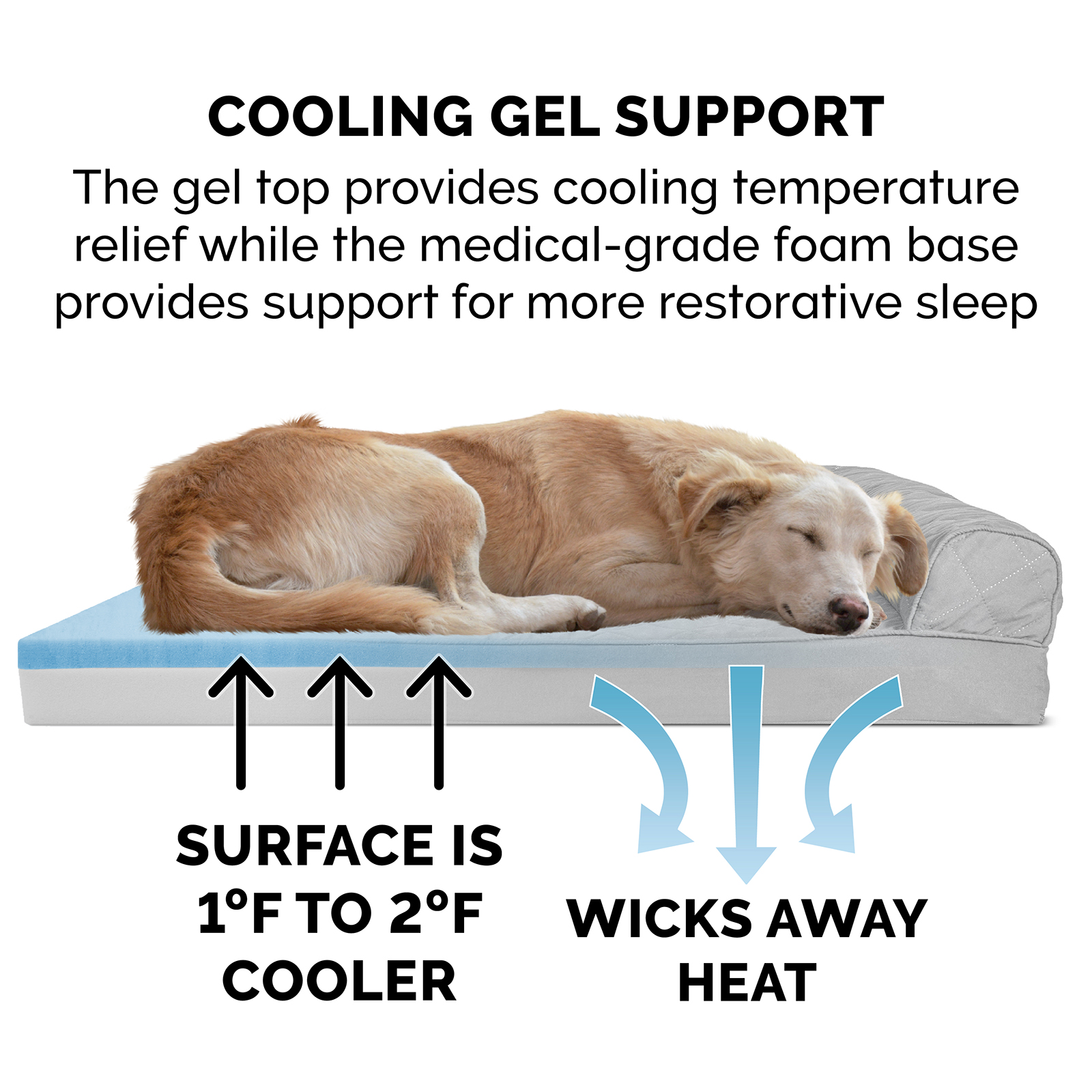 FurHaven Pet Products Quilted Cooling Gel Top Sofa Pet Bed for Dogs & Cats - Silver Gray, Jumbo Plus