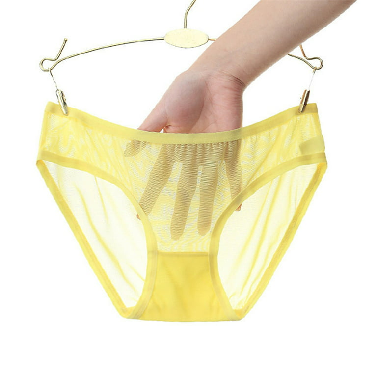 CLZOUD Women's Lingerie Sleep Panties Yellow Polyester Womens Low Waist  Sheer Mesh Briefs Cute Seamless Panties for Women Xl