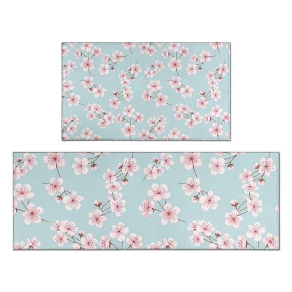 Pioneer Flower Floral Print Pattern Kitchen Rugs Sets Of 2, Anti Fatigue Non Slip Washable Floor Mats for Kitchen Sink Laundry, 17X30 Inch 17X47 Inch