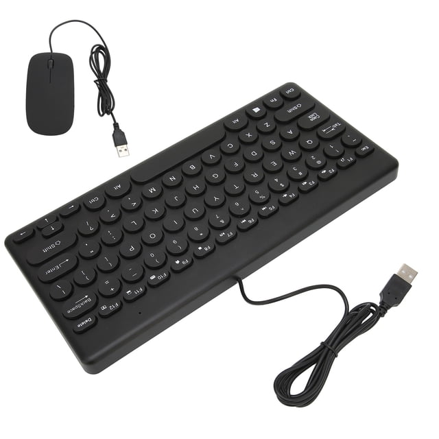 Wired USB Keyboard & Mouse Combo, Ergonomic Design, QWERTY UK Layout, Compatible, Plug And Play, 78 Keys Round Keycap 4 Mouse Buttons, For PC Laptop