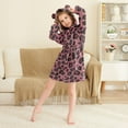 thumbnail image 3 of FORMRS Niños Bathrobe Unisex Hooded Robe Soft Plush Pajamas Sleepwear, Size 2-3T, Deep Red Leopard Pattern, 3 of 7