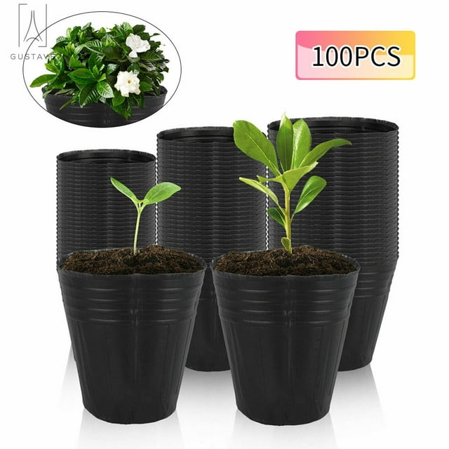 Gustave 100 Pack Plastic Seedlings Pots, Garden Nursery Pot Flower Plant Container for Indoor Outdoor Seedlings, Vegetables (3.54" x 3.54")