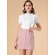thumbnail image 5 of Allegra K Falda Corta Mini Con CinturÃ³n De Lazo A Cuadros Falda De AlgodÃ³n Con Bolsillo Lateral Cintura Alta Fruncido Para Mujer Rosa XL Unique Bargains Falda, 5 of 6