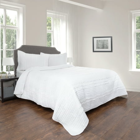 Quilt And Sham Set Hypoallergenic 2 Piece Oversized Twin Bed Quilt And Sham Set Hypoallergenic 2 Piece Oversized Twin Bed With Striped Ruffle Design Kadryn Series By Lavish Home White