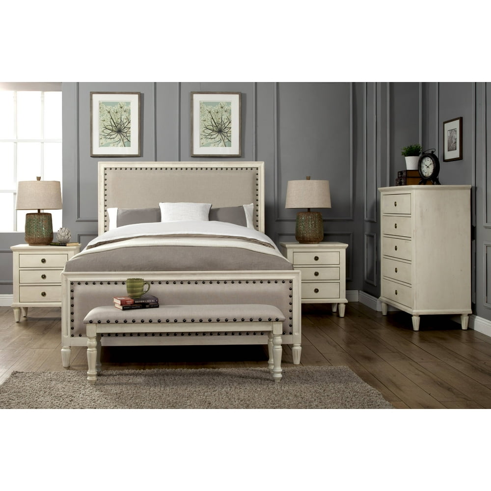 Cambridge 5Piece King Bedroom Set with Solid Wood and Upholstered Trim