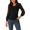 thumbnail image 1 of Blusas de mujer elegantes y casuales, top de cuello en V, camisetas de manga larga con puntos suizos, negro S, 1 of 1