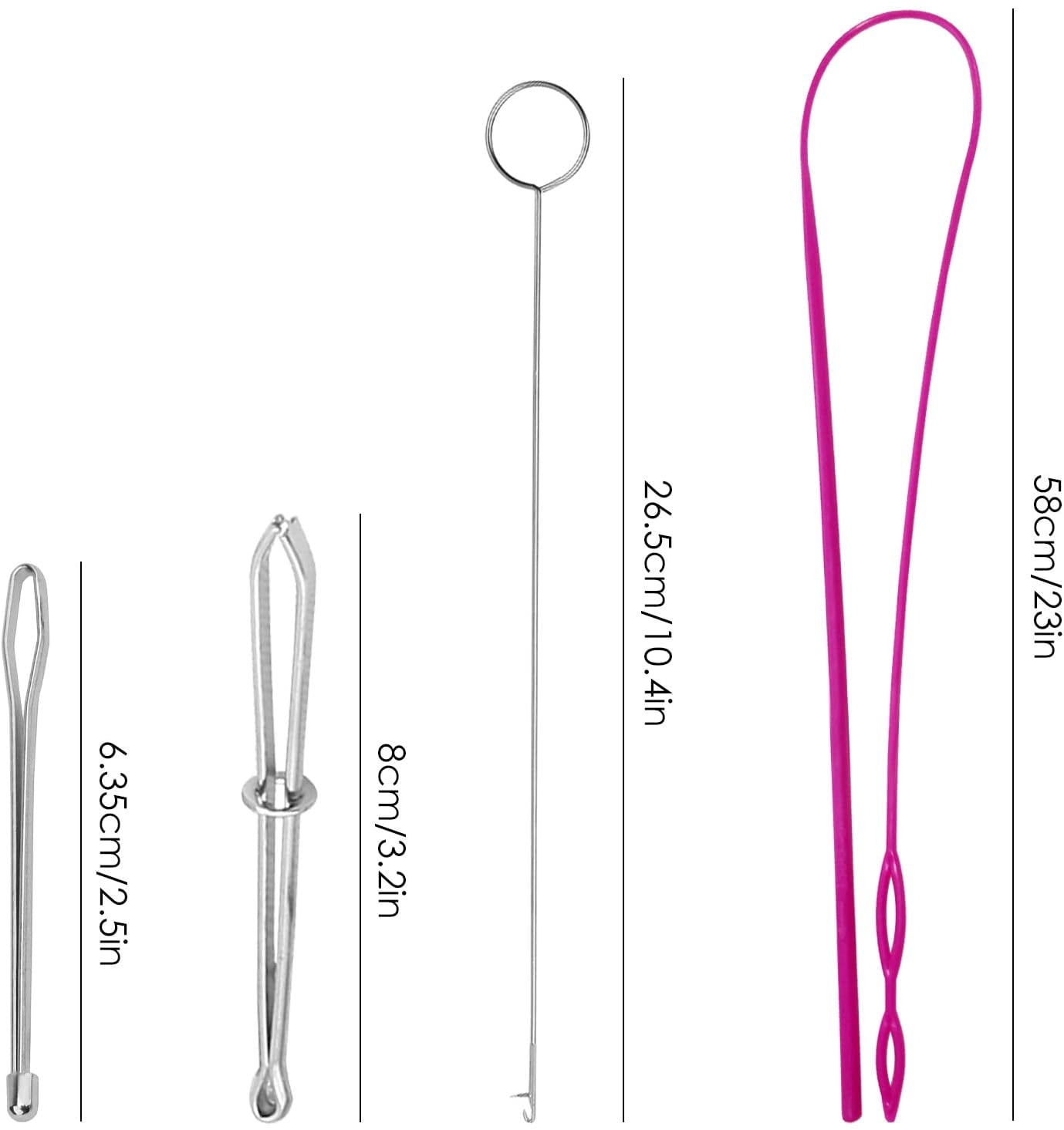 8 Pieces Sewing Loop Kit, DaKuan Include 2 Flexible Plastic Drawstring Threader, 2 Stainless Steel Sewing Loop Turner Hook, 2 Metal Drawstring Threader and 2 Metal Tweezers