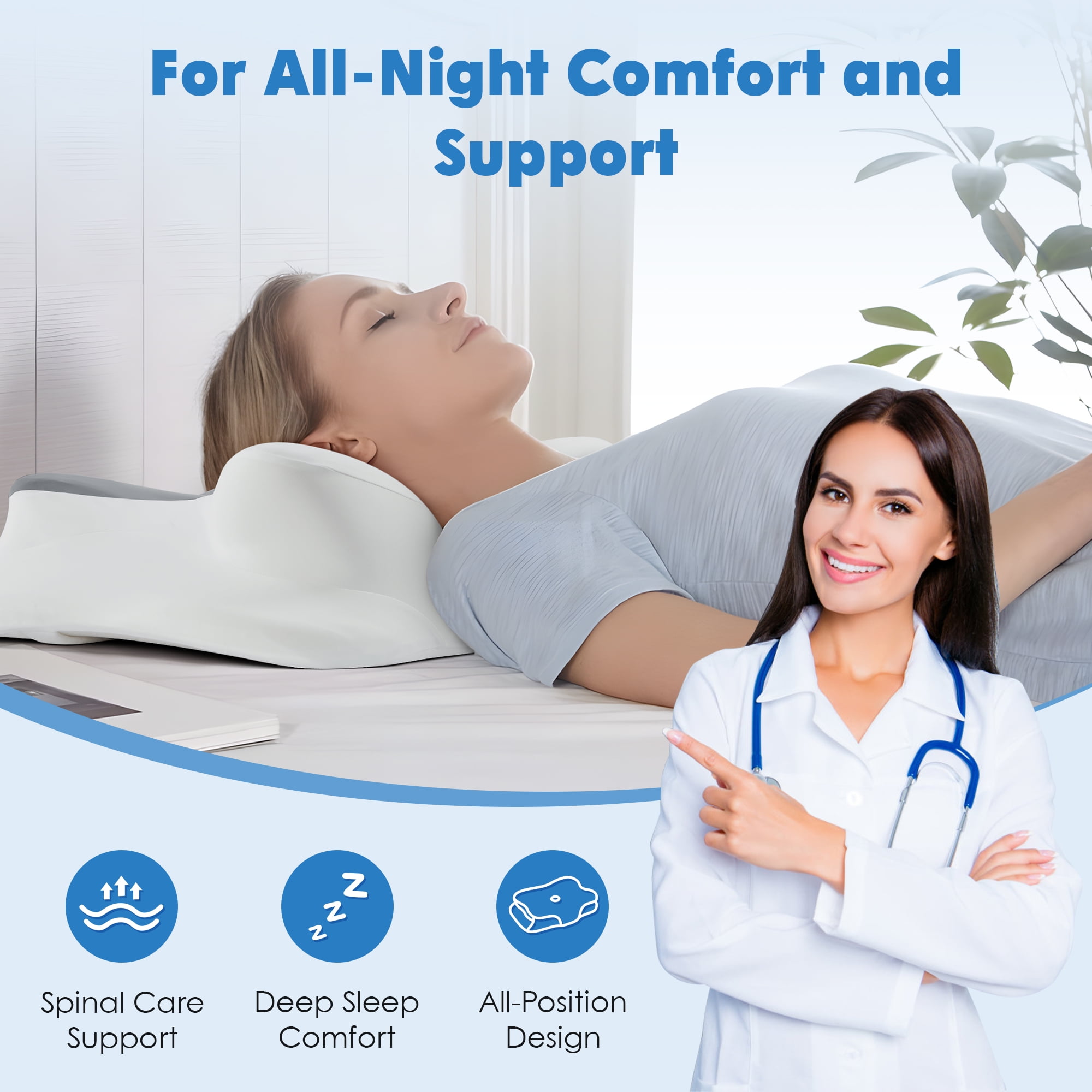 KAIPARA Cervical Neck Pillows for Neck Pain Relief, Memory Foam Pillow for Sleeping, Contour Orthopedic Ergonomic Pillows for Side Sleepers
