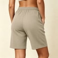 thumbnail image 5 of Women's Knit Elastic Waist Shorts with Pockets, Drawstring Casual Summer Bottoms, Soft Stretchy Fabric, Loose Fit, Lounge Athletic Gym Hiking Travel, Womens | VerBelle,Khaki L, 5 of 7