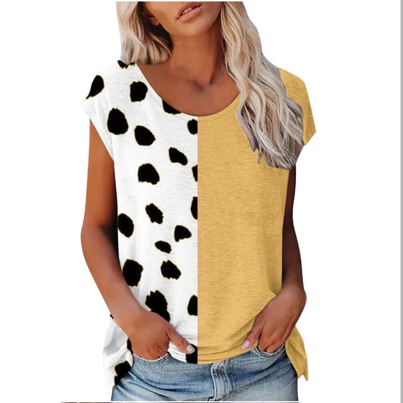 2026 ! JINMGG 2026 Womens Tops under $5 Tops for Women Casual Spring Summer Fashion Woman Print Round-Neck Short Sleeve T-Shirt Printing Loose Blouse Tops