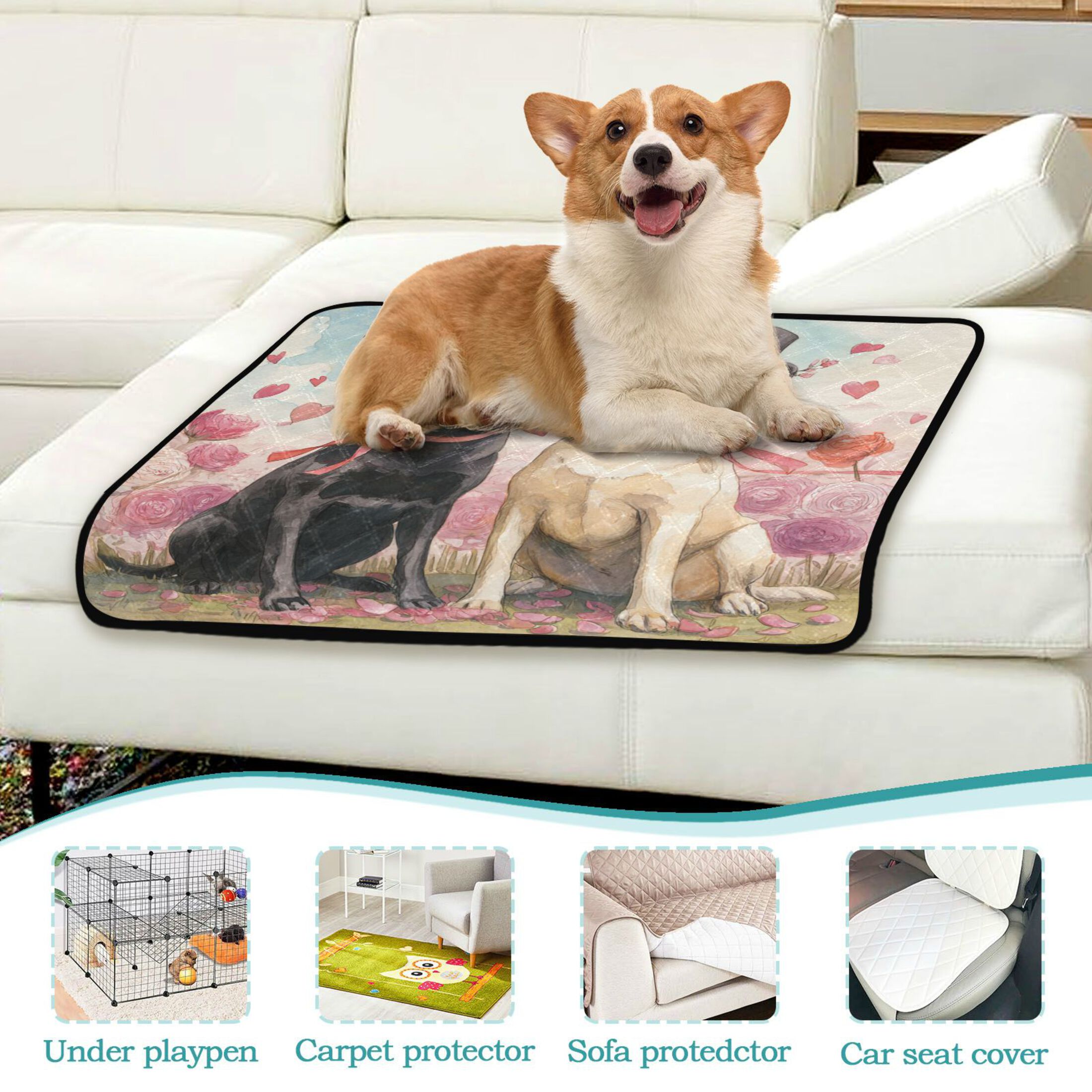 Qxltty Labrador Dogs Cat litter Pads Pet Set of 2 Diaper Mats Center Anti-leakage Layer Absorbent Soft and Comfortable