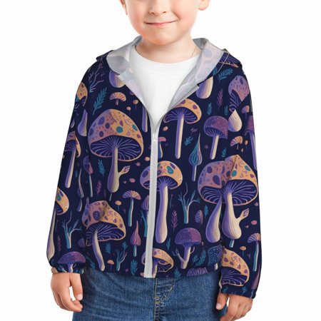 

Vsdgher Floral Hippie Mushrooms Kids Sun Protection Hoodie with Zip Rash Guard Tops Children s Long Sleeve Sun Protection Clothing - 4 Years