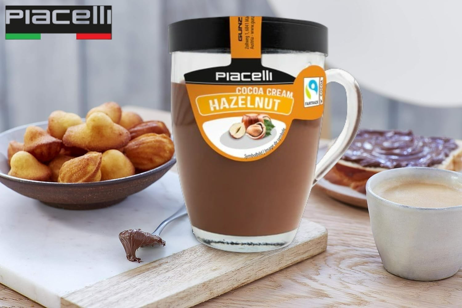 Piacelli, 2 Count - Hazelnut Cocoa Cream Spread 300gr -Special Glass Cup