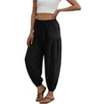thumbnail image 4 of Ahabrexf Elastic Waist Pants for Women Olive Green Jogger Pants with Pockets and Drawstring Full Length, 4 of 6