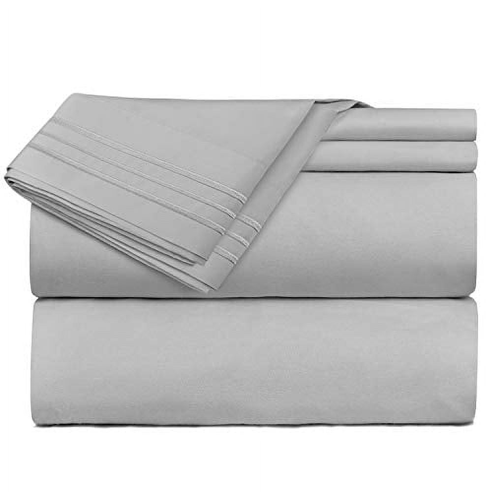 Clara Clark Premier 1800 Microfiber Collection 3-Line Bed Sheet Set, Full Size, Silver Gray