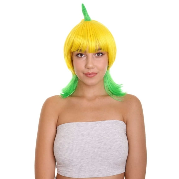 Banana Queen Bob Wig for Women Perfect for Cosplay & Halloween - Flame-Retardant Synthetic Fiber -Yellow & Green