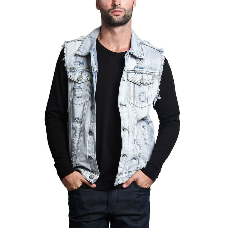 Victorious Men s Classic Distressed Biker Denim Jean Vest DK101