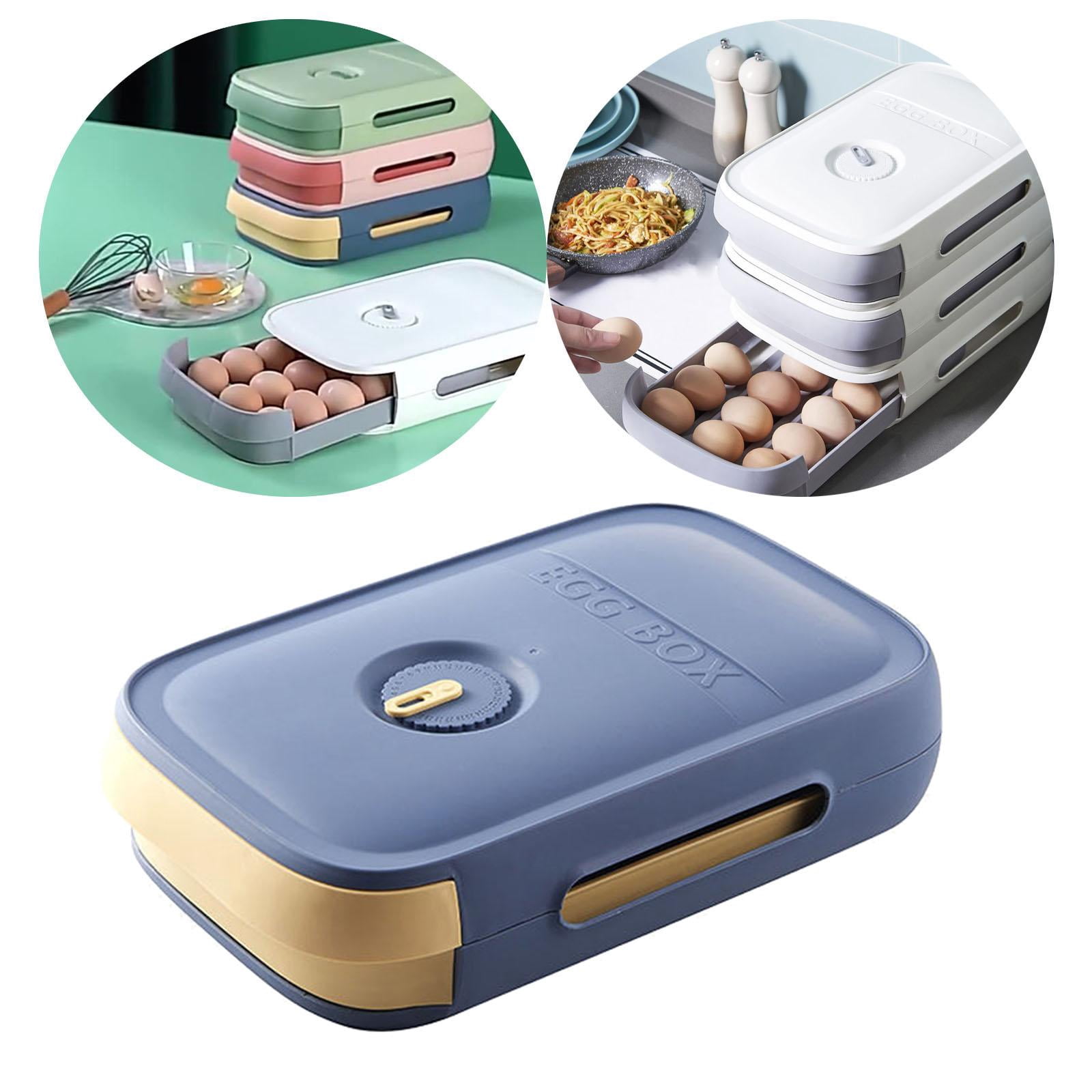 Egg Box Organizer Vent Stackable Fresh Storage Holder Storage Container Tray Drawer Storage Box for Refrigerator Household , Blue 02-Blue