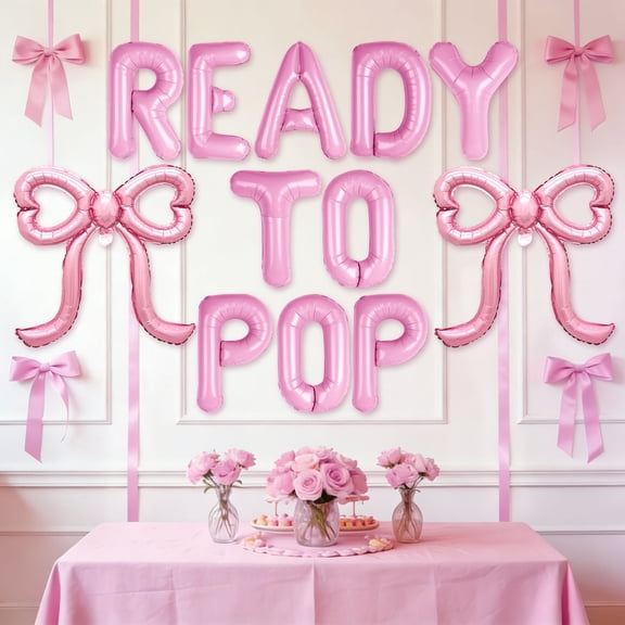 Ready to Pop Pink Balloon Decor Set - Bowknot & Letter Accents for Sweet Romantic Celebrations