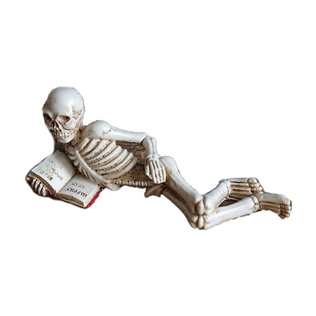 Funny Skeleton Reading Figurine Set – Resin Skeleton Statues for Halloween Decor, Spooky Book Lover Shelf Decorations,Gothic Skull Statue for Office, Home, or Library–Cross-Legged skeleton