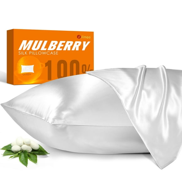 100% Mulberry Silk Pillowcase for Hair and Skin, 22 Momme Pure Natural Silk Pillow Case Both Sided with Zipper, Pillow Cover for Women Mom Men (White, Queen 20''×30'')