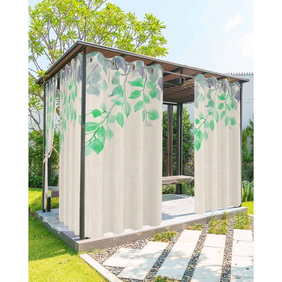 nqOlkjepod Outdoor Curtains for Patio Waterproof, Green Leaves Outdoor Privacy Panels Grommet, Vintage Country Ombre Botanical Vines Blackout Outside Curtains for Porch/Cabana 54"x95", 2 Panels