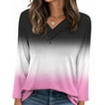 thumbnail image 4 of Womens V Neck T Shirts, Long Sleeve Shirts for Women Fall Fashion Loose Fit Ombre Tie Dye Dressy Blouses T-Shirts with Oblique Buttons S-2XL, 4 of 6