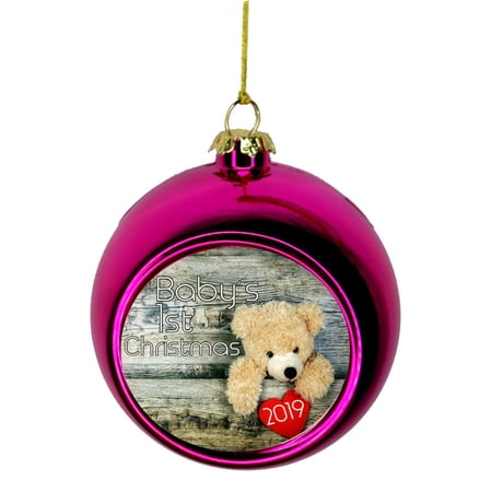 Baby's 1st Christmas Ornament 2019 Teddy Bear First Bauble Christmas Ornaments Pink Bauble Tree Xmas