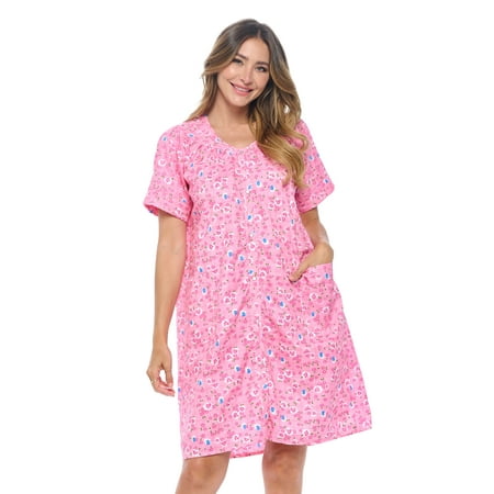 

Casual Nights Women s Snap front House Dress Short Sleeve Woven Duster Housecoat Lounger Sleep Dress