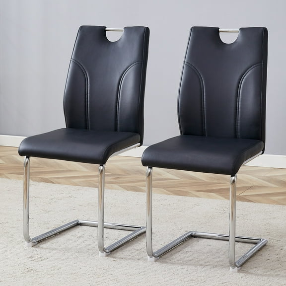 Sumdeal Modern Black Pu Leather Dining Chair Set with Silver C-shaped Metal Legs,Set of 2